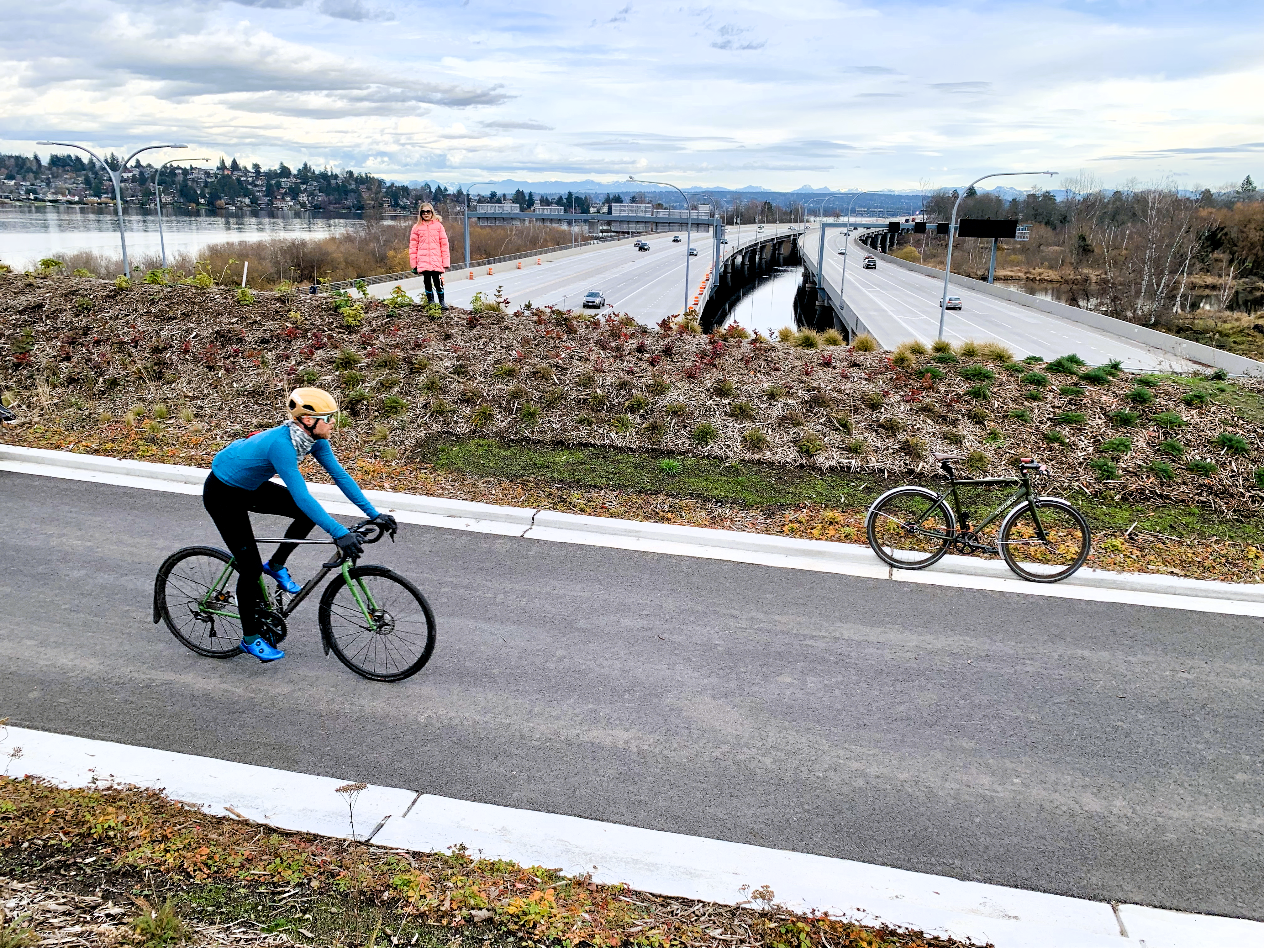 Pedaling and walking over the new Montlake bike bridge